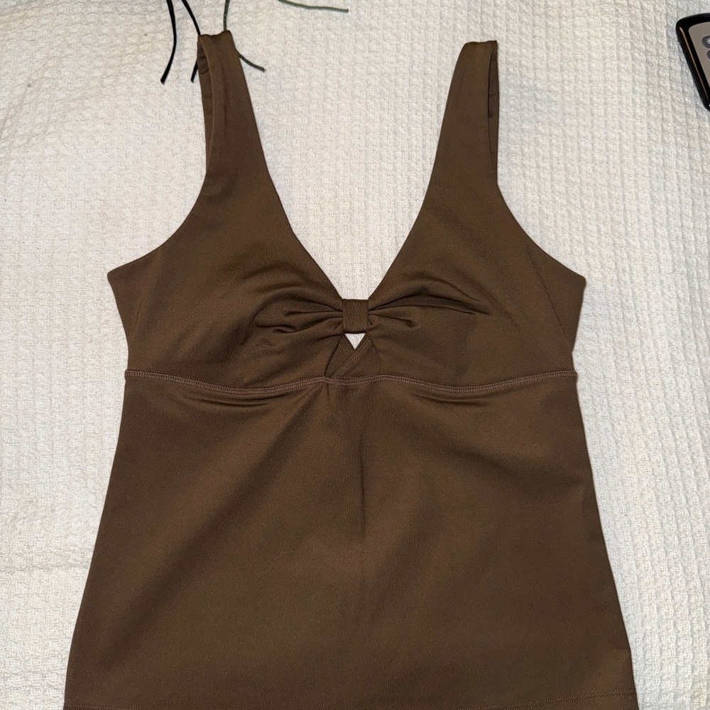 Girlfriend Collective Brown Café Meredith Bow Tank